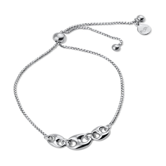 Rhodium Plated 925 Sterling Silver Puffed Mariner Lariat Bracelet - ITB00327-RH | Silver Palace Inc.