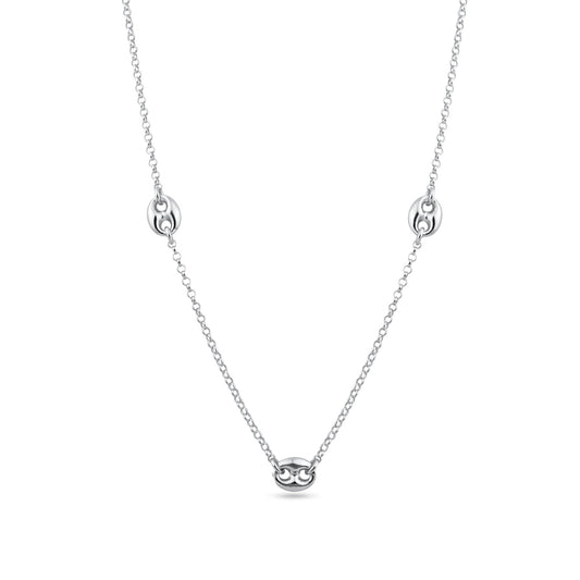 Rhodium Plated 925 Sterling Silver 3 Puffed Mariner Adjustable Link Necklace - ITN00158-RH | Silver Palace Inc.