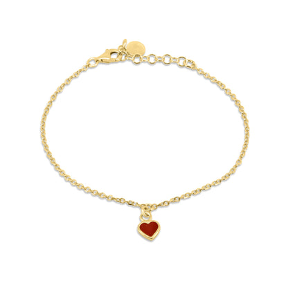 Gold Plated 925 Sterling Silver Rolo Link Red Enamel Heart Adjustable Bracelet - ITB00339-GP