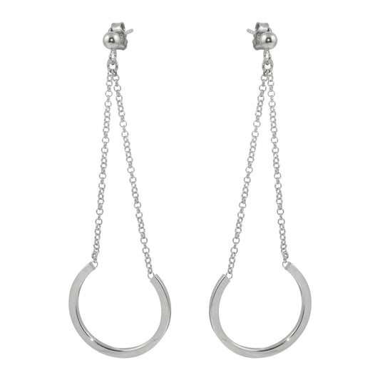 Sterling Silver Rhodium Plated  Dangling Horse Shoe Earrings - ITE00085RH