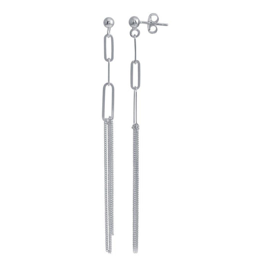 Rhodium Plated 925 Sterling Silver Dangling Ball Paperclip Earrings - ITE00089-RH | Silver Palace Inc.