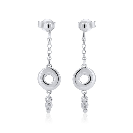 Rhodium Plated 925 Sterling Silver Dangling Donut Bar Stud Earrings - ITE00098-RH