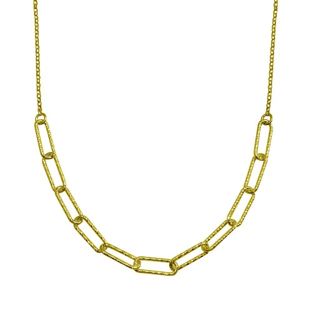 Silver 925 Gold Plated Diamond Cut Link Chain Necklace - ITN00135-GP | Silver Palace Inc.