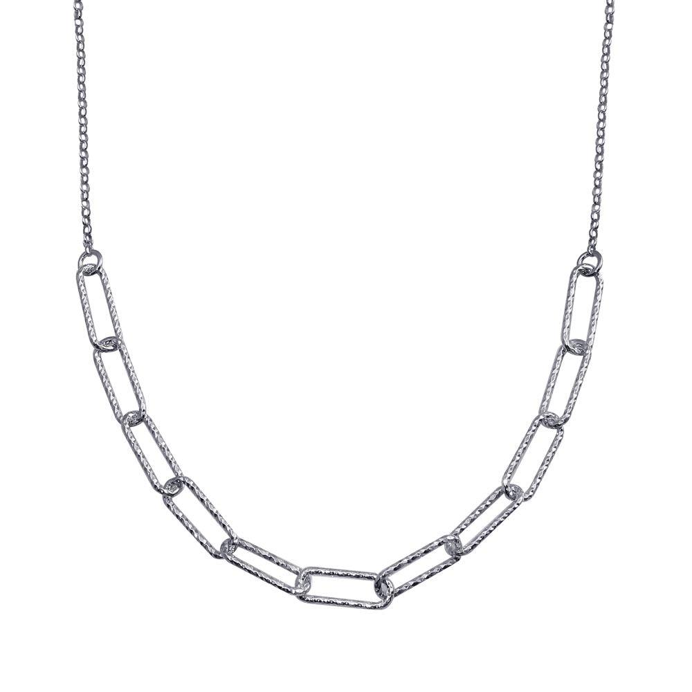 Rhodium Plated 925 Sterling Silver Diamond Cut Link Chain Necklace - ITN00135-RH | Silver Palace Inc.