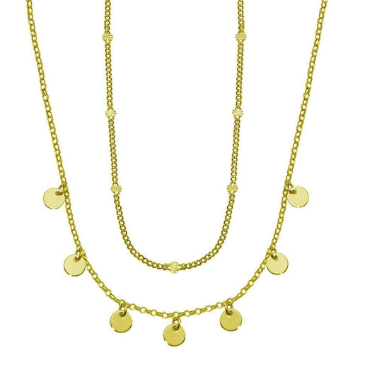 Silver 925 Gold Plated Multi Dangling Disc Charm Necklace - ITN00144-GP | Silver Palace Inc.