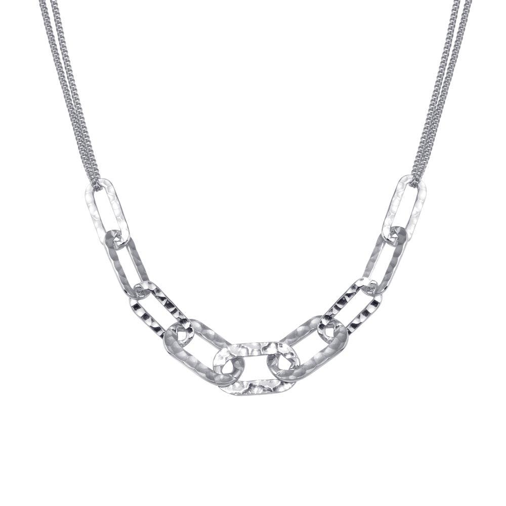 Rhodium Plated 925 Sterling Silver Paperclip Chain Textured Necklace - ITN00155-RH | Silver Palace Inc.