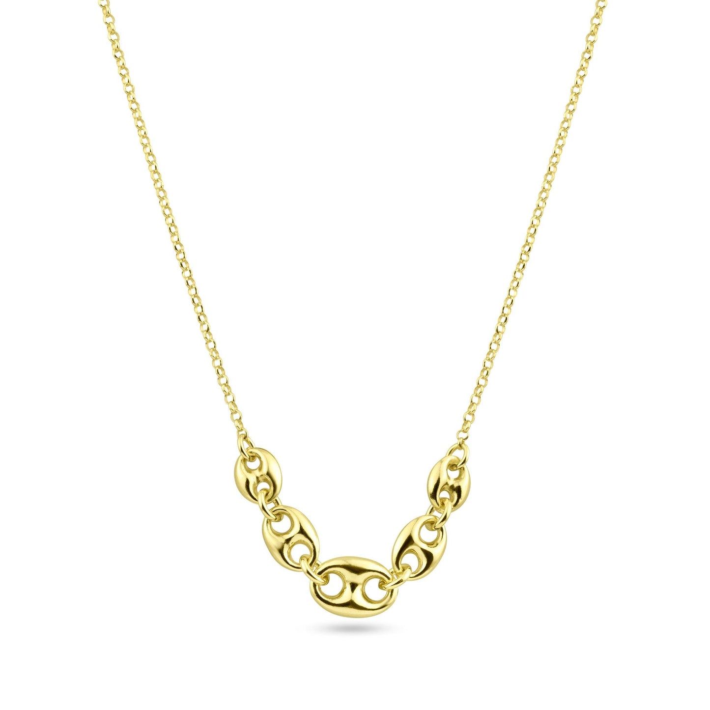 Silver 925 Gold Plated Puffed Mariner Adjustable Link Necklace - ITN00156-GP | Silver Palace Inc.