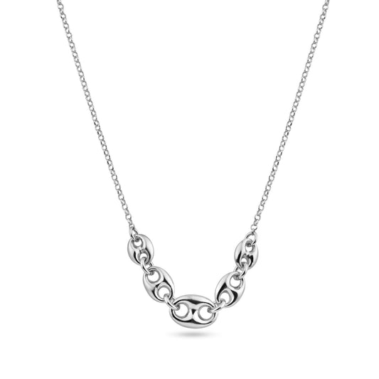 Rhodium Plated 925 Sterling Silver Puffed Mariner Adjustable Link Necklace - ITN00156-RH | Silver Palace Inc.