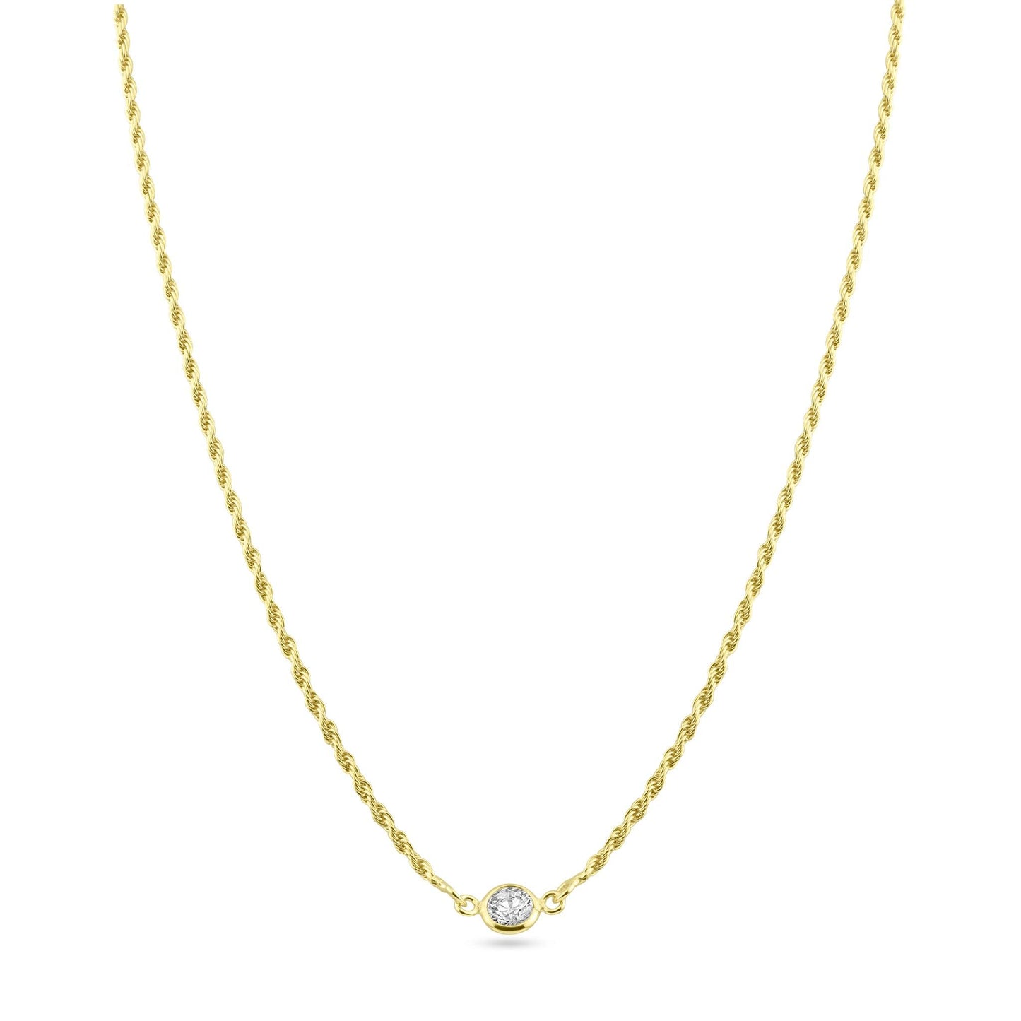 Silver 925 Gold Plated Rope Clear CZ Adjustable Link Necklace - ITN00160-GP | Silver Palace Inc.