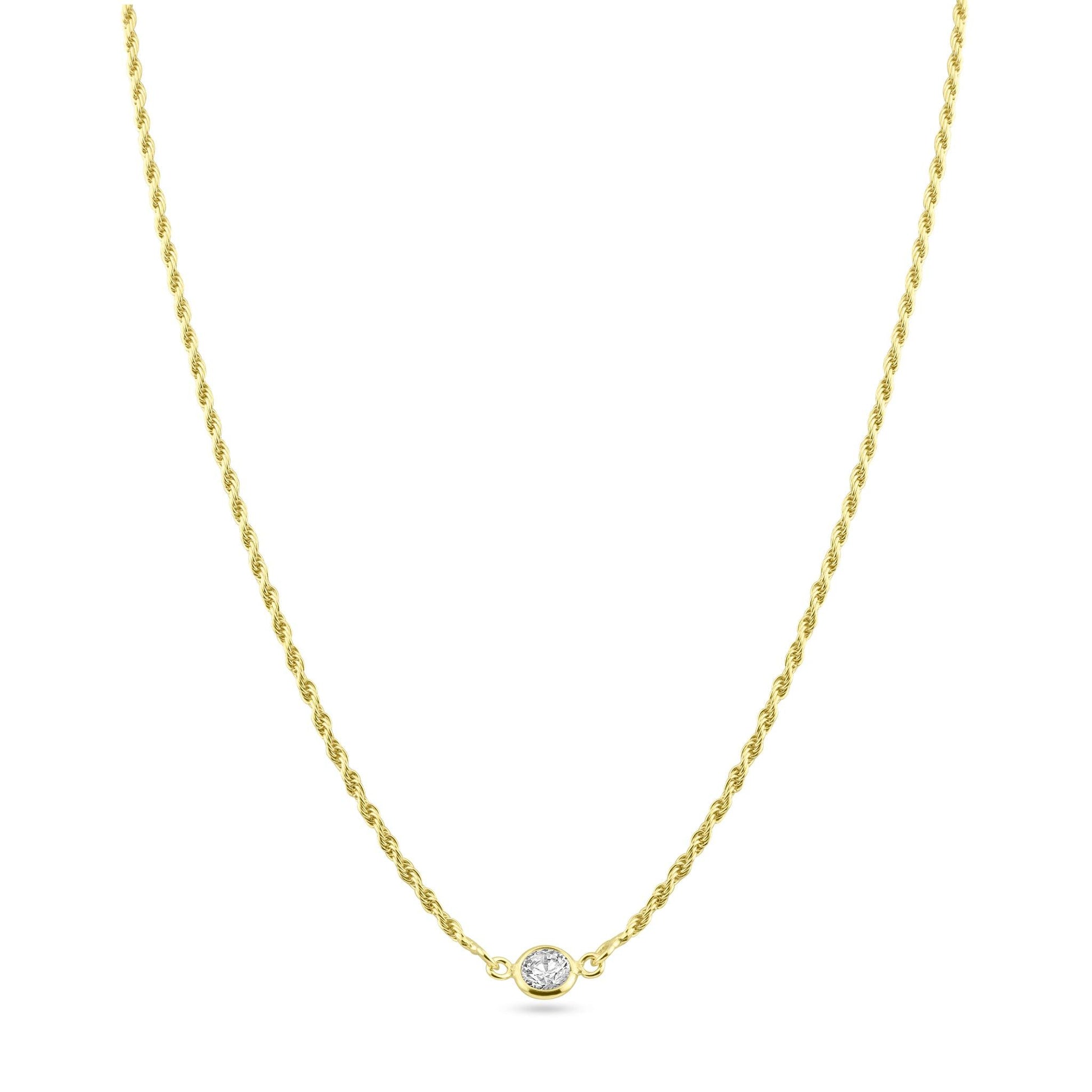 Silver 925 Gold Plated Rope Clear CZ Adjustable Link Necklace - ITN00160-GP | Silver Palace Inc.