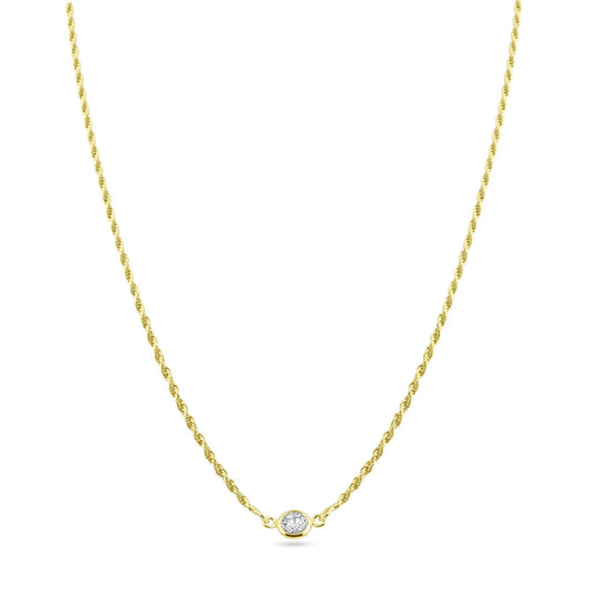Silver 925 Gold Plated Rope Clear CZ Adjustable Link Necklace - ITN00160-GP | Silver Palace Inc.