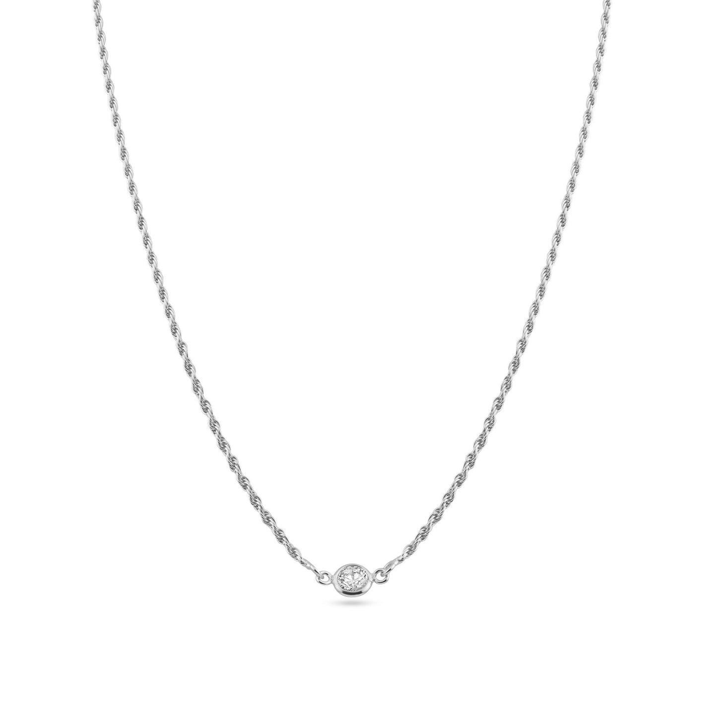 Rhodium Plated 925 Sterling Silver Rope Clear CZ Adjustable Link Necklace - ITN00160-RH | Silver Palace Inc.