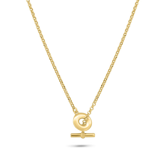 Gold Plated 925 Sterling Silver Rolo Adjustable Donut and Bar Necklace - ITN00161-GP