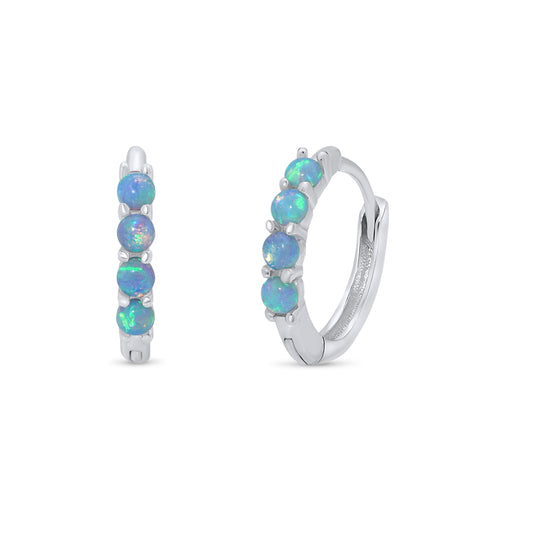 Sterling Silver Rhodium Plated Sythetic Blue Opal Hoop Earring - JTE00002