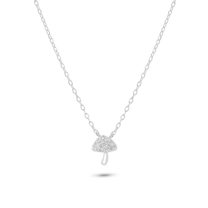 Rhodium Plated 925 Sterling Silver Mushroom Charm Adjustable Necklace - JTN00003