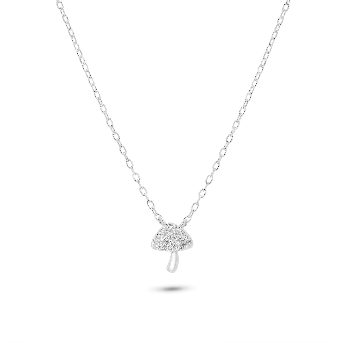 Rhodium Plated 925 Sterling Silver Mushroom Charm Adjustable Necklace - JTN00003