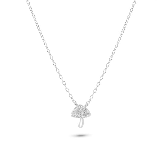 Rhodium Plated 925 Sterling Silver Mushroom Charm Adjustable Necklace - JTN00003