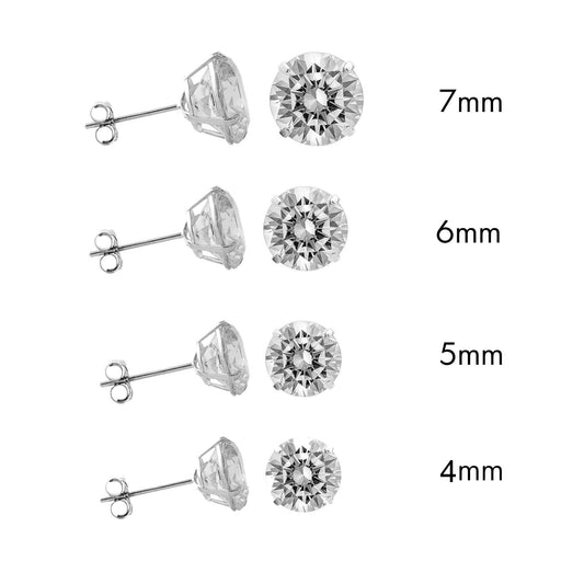 Rhodium Plated 925 Sterling Silver Round Lab Grown Diamonds Push Back Earring - LGME00001 | LGME00002 | LGME00003 | LGME00004