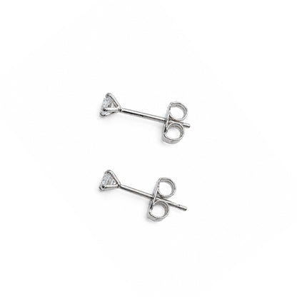 Rhodium Plated 925 Sterling Silver Round Lab Grown Diamonds Martini Setting Push Back Earring