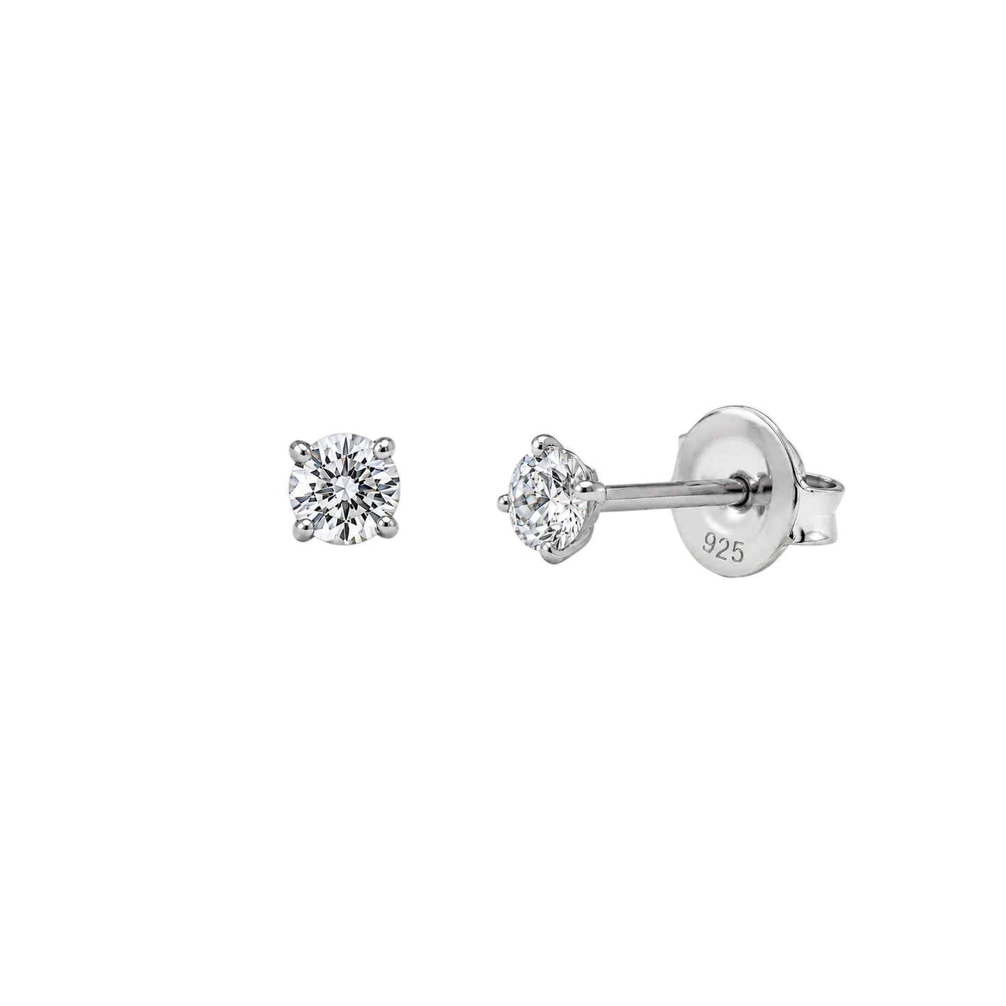 Rhodium Plated 925 Sterling Silver Round Lab Grown Diamonds Martini Setting Push Back Earring