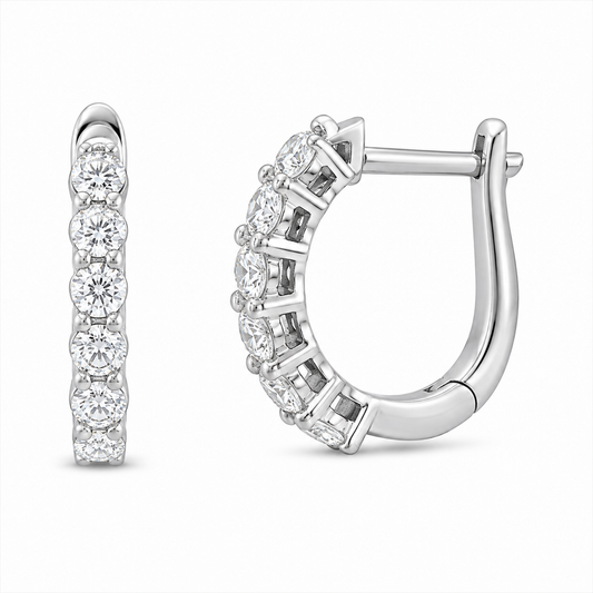 Rhodium Plated 925 Sterling Silver Lab Grown Diamond Huggie Hoop Hinged Closure Earrings - LGME00021