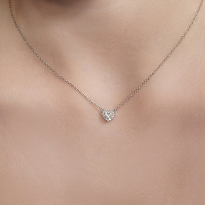 Rhodium Plated 925 Sterling Silver Lab Grown Diamond Encrusted Heart Pendant Necklace- LGMN00024
