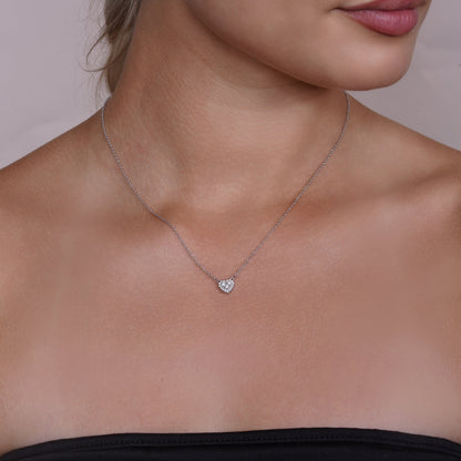 Rhodium Plated 925 Sterling Silver Lab Grown Diamond Encrusted Heart Pendant Necklace- LGMN00024