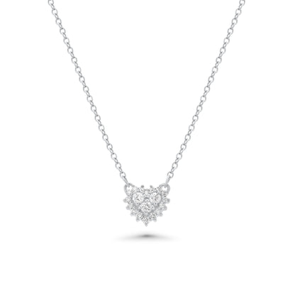 Rhodium Plated 925 Sterling Silver Lab Grown Diamond Encrusted Heart Pendant Necklace- LGMN00024