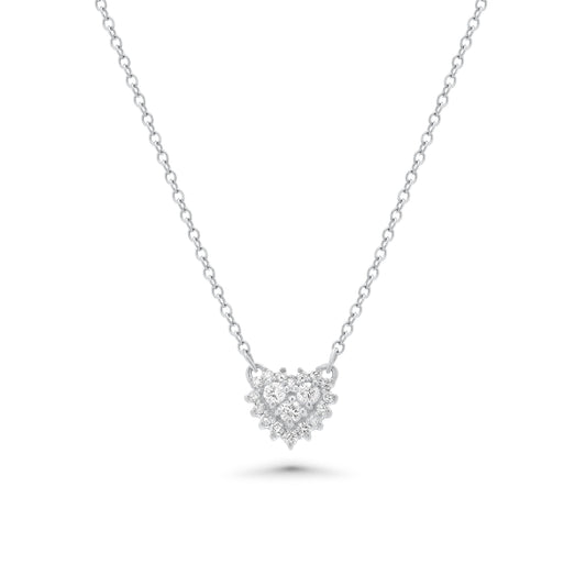 Rhodium Plated 925 Sterling Silver Lab Grown Diamond Encrusted Heart Pendant Necklace- LGMN00024