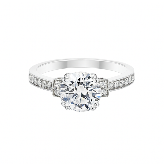 Rhodium Plated 925 Sterling Silver 7mm Round Lab Grown Diamond Pave Side Stones Engagement Ring - LGMR00004