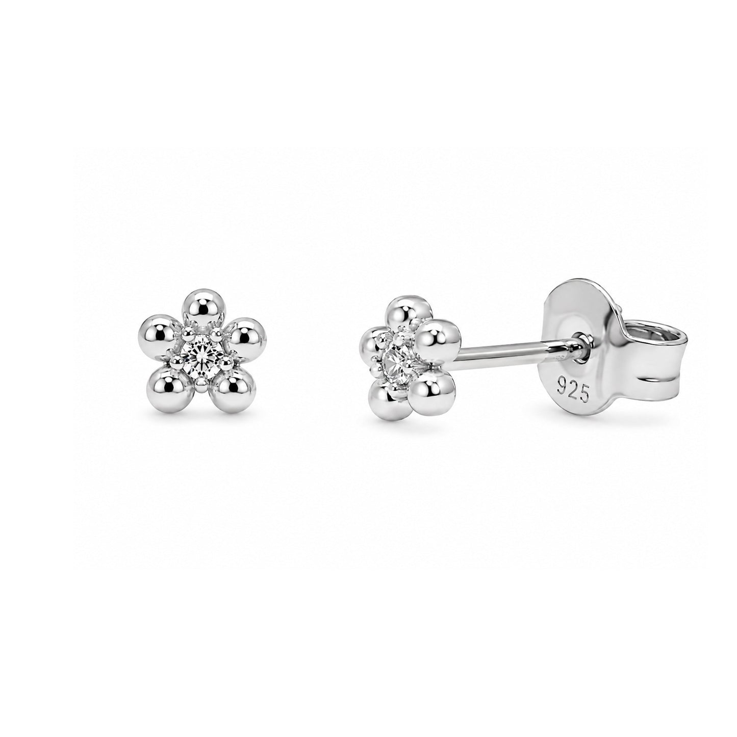 Rhodium Plated 925 Sterling Silver Lab Grown Diamonds Daisy Stud Earring - LGTGE00050