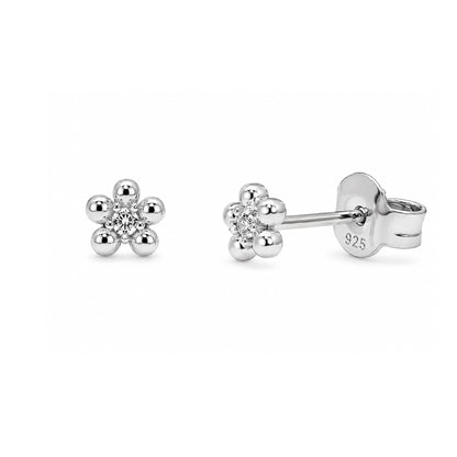 Rhodium Plated 925 Sterling Silver Lab Grown Diamonds Daisy Stud Earring - LGTGE00050