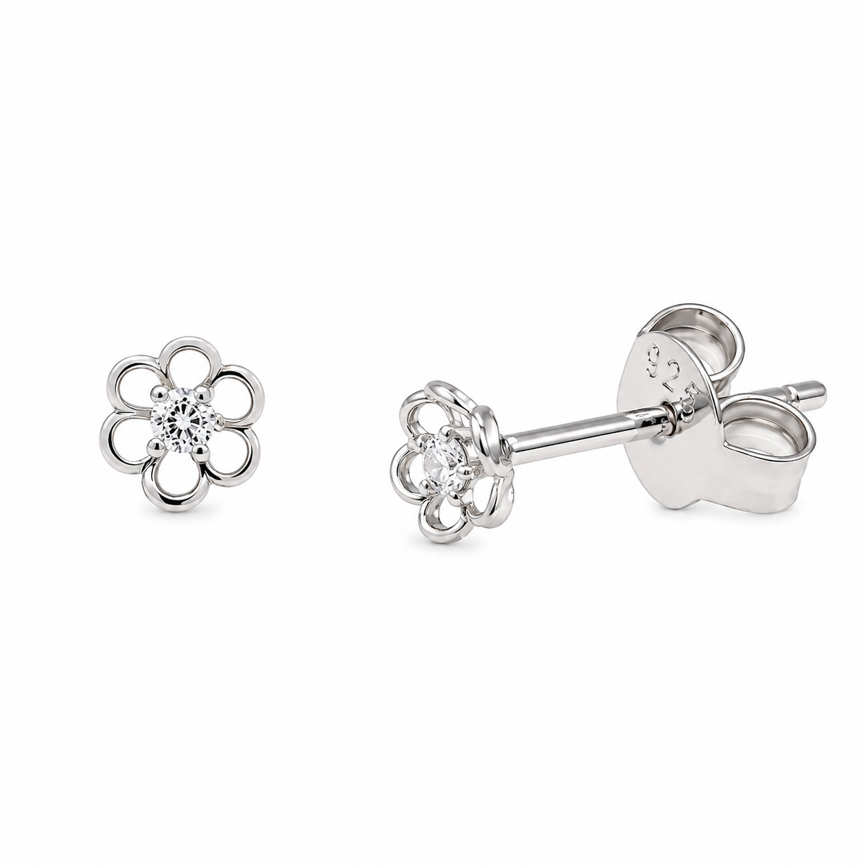 Rhodium Plated 925 Sterling Silver Lab Grown Diamonds Open Flower Earring - LGTGE00051