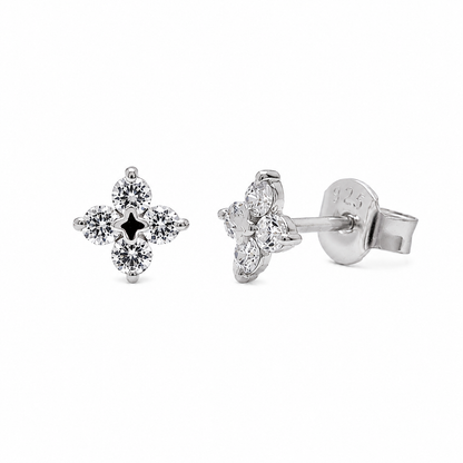 Rhodium Plated 925 Sterling Silver Lab Grown Diamonds Clover Stud Earring - LGTGE00054