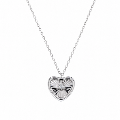 Rhodium Plated 925 Sterling Silver Lab Grown Radiant Heart Pendant Adjustable Necklace - LGTGN00018