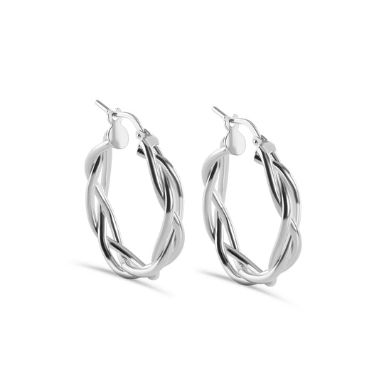 High Polished 925 Sterling Silver Weave Hoop Earring - LS-S20025-SS-25