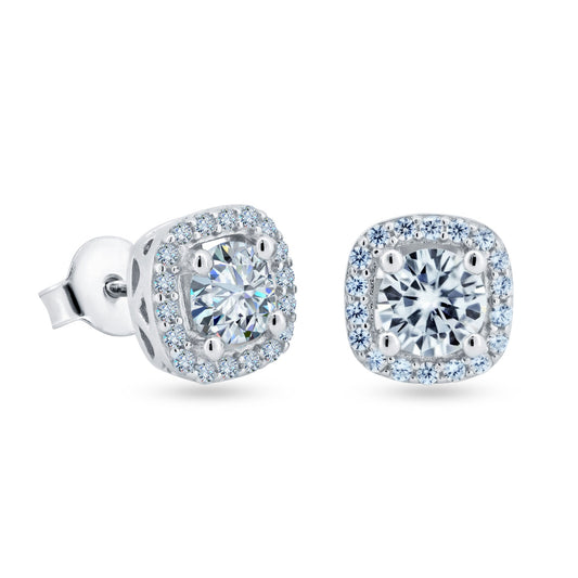 925 Sterling Silver Moissanite 8mm Halo Push Back Earring - MBGE00006