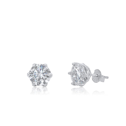 Rhodium Plated 925 Sterling Silver Round Moissanite 8.5mm Stud Earring - MDGE00002