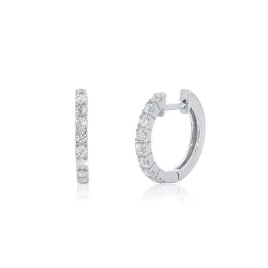 Rhodium Plated 925 Sterling Silver Huggie Moissanite Studded 12.5mm Hoop Earring - MDGE00005