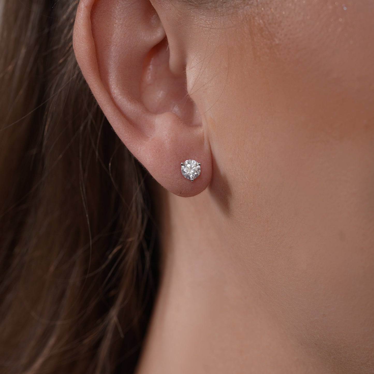 Rhodium Plated 925 Sterling Silver Round Moissanite Studded 5.5mm Stud Earring - MDGE00006