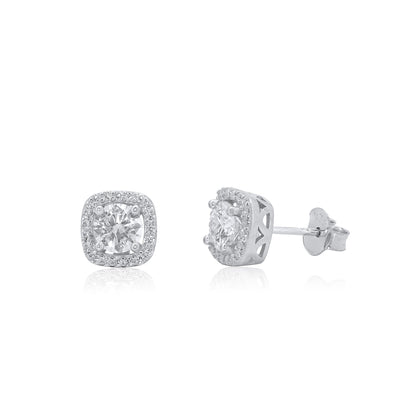 Rhodium Plated 925 Sterling Silver Halo Moissanite Studded 8mm Stud Earring - MDGE00007