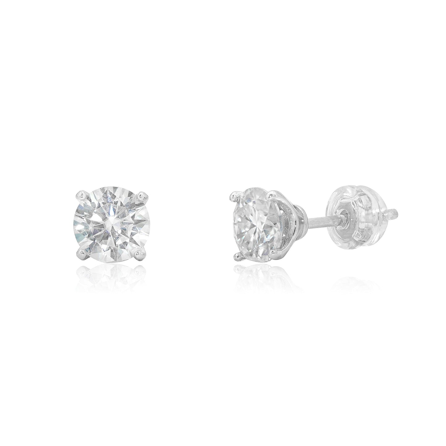 Rhodium Plated 925 Sterling Silver Round Moissanite Studded 6.5mm Stud Earring - MDGE00008