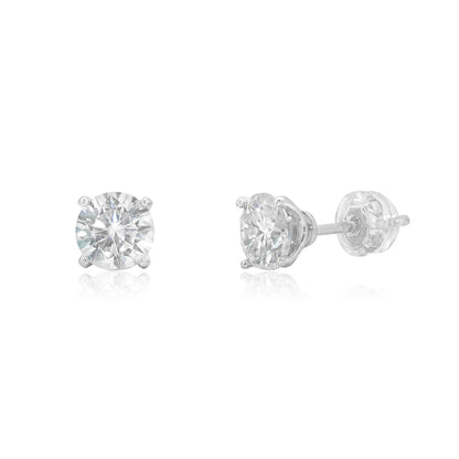 Rhodium Plated 925 Sterling Silver Round Moissanite Studded 6.5mm Stud Earring - MDGE00008