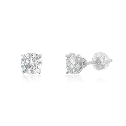 Rhodium Plated 925 Sterling Silver Round Moissanite Studded 6.5mm Stud Earring - MDGE00008