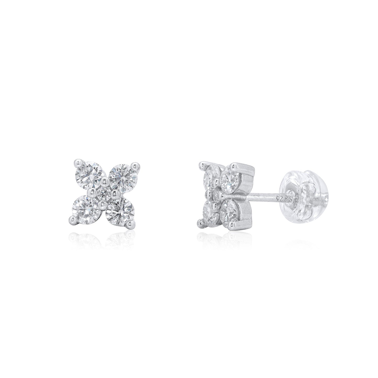 Rhodium Plated 925 Sterling Silver Flower Moissanite Studded 7mm Stud Earring - MDGE00009