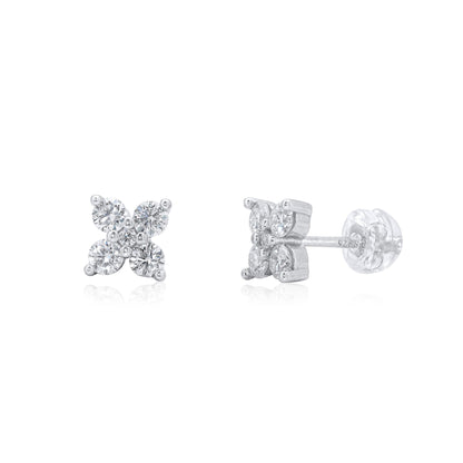 Rhodium Plated 925 Sterling Silver Flower Moissanite Studded 7mm Stud Earring - MDGE00009