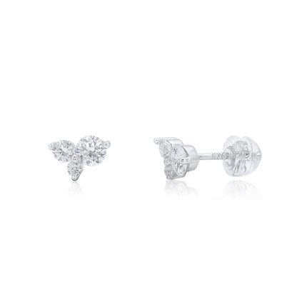 Rhodium Plated 925 Sterling Silver Triple Stone Cluster Moissanite Studded 7mm Stud Earring - MDGE00010