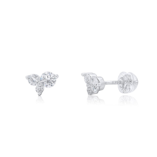 Rhodium Plated 925 Sterling Silver Triple Stone Cluster Moissanite Studded 7mm Stud Earring - MDGE00010