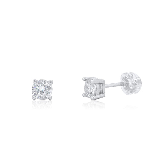Rhodium Plated 925 Sterling Silver Round Moissanite Studded 5mm Stud Earring - MDGE00011