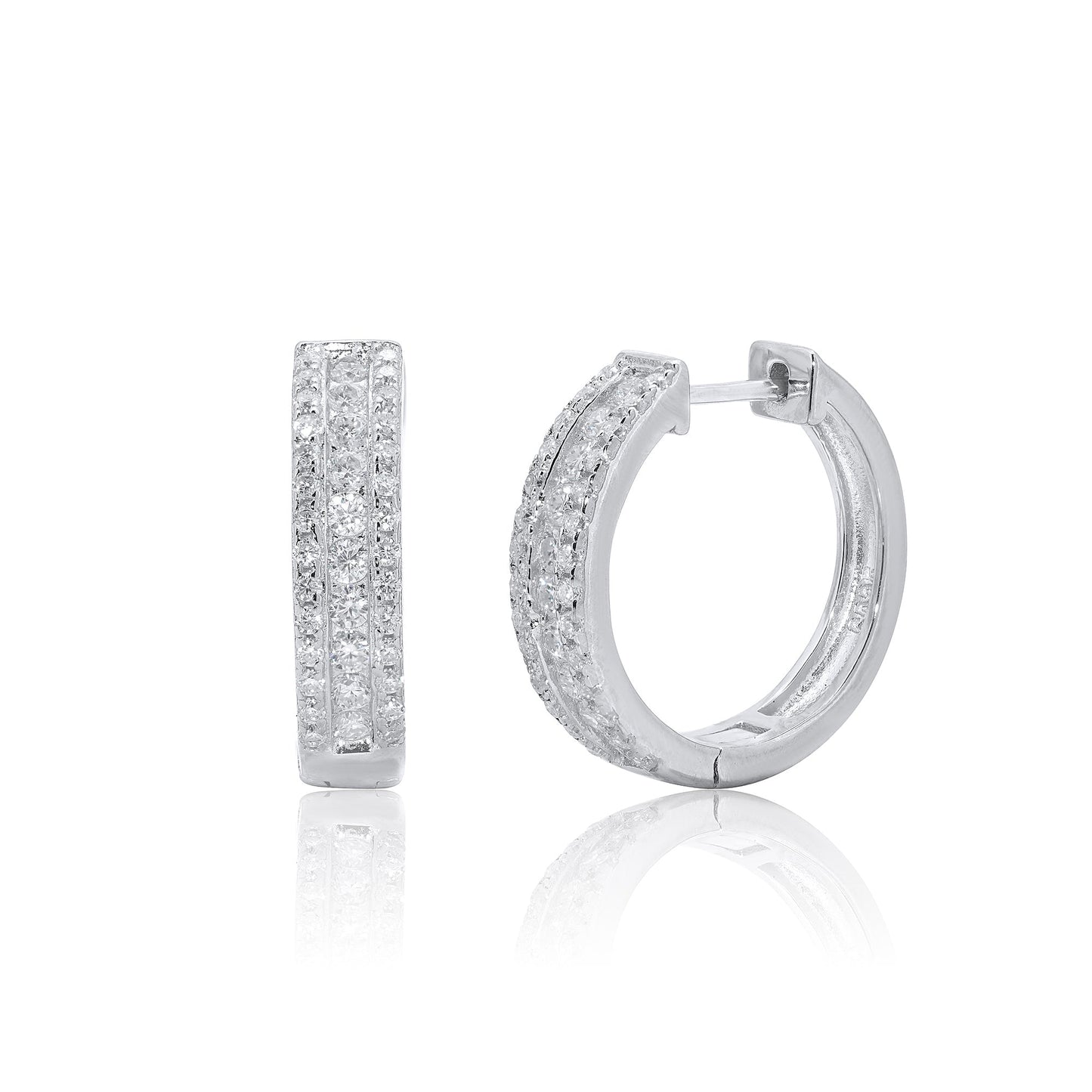 Rhodium Plated 925 Sterling Silver Moissanite Studded 12.5mm Hoop Earring - MDGE00012